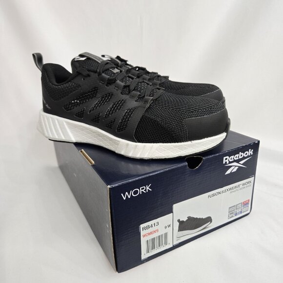 New Reebok Fusion Flexweave Composite Toe Work Sneakers Women's SZ 9 Wide Black - Picture 1 of 8